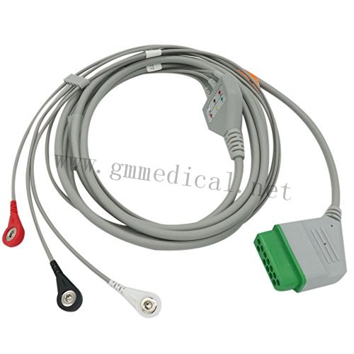 3-провідний ЕКГ-кабель з провідними дротами сумісний Nihon Kohden, 12 шт